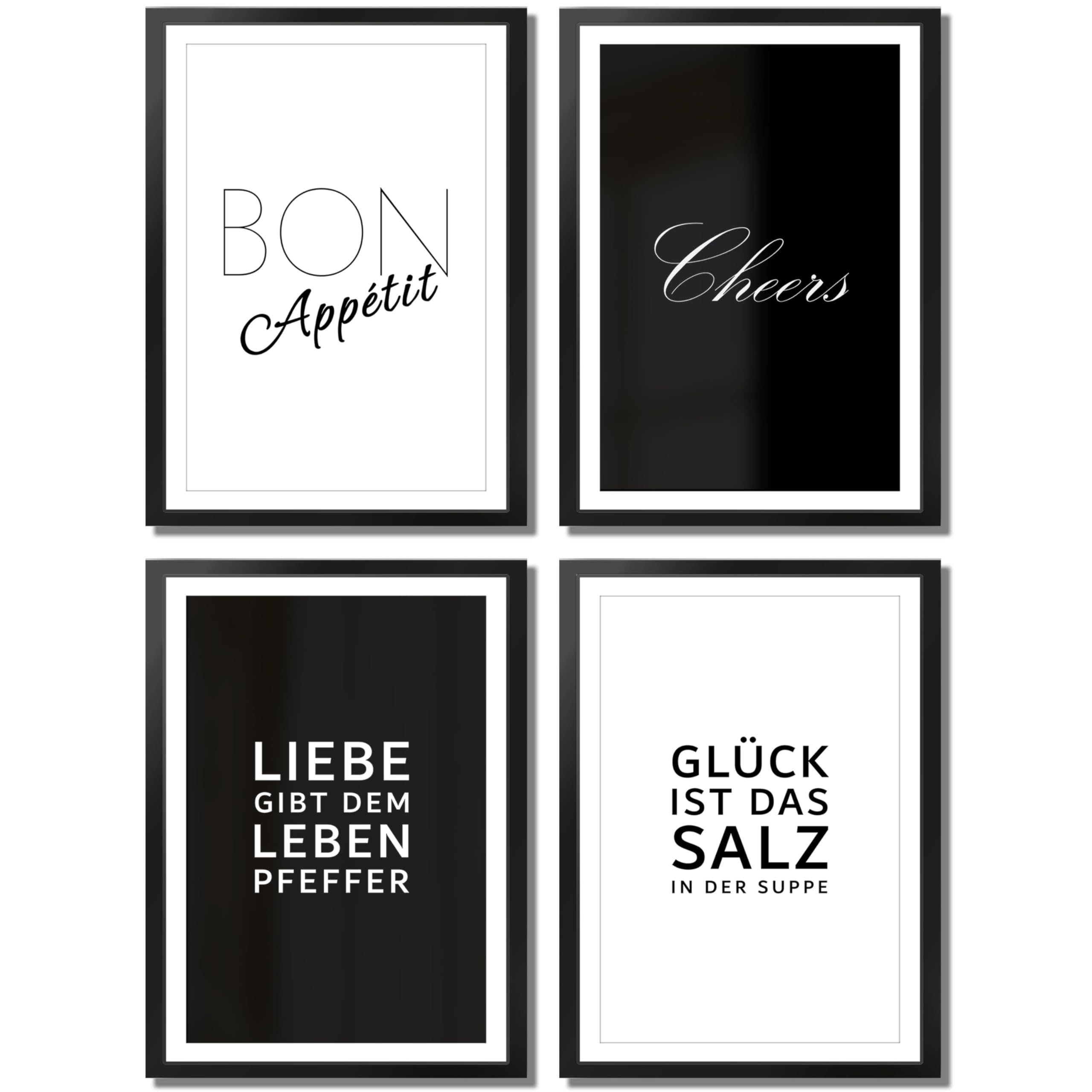 VON STEINEICH® Küche Bilder Set [Schwarz Weiß] – Moderne Wandbilder in DIN A4 als Küchendeko oder