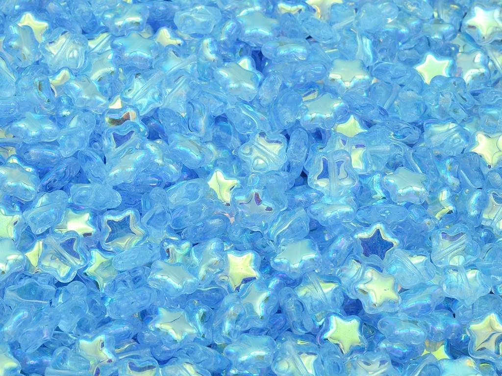 30pcs Flat Star Beads, Mixed Colors (Mix), Glass, Czech Republic (0.24 inches)