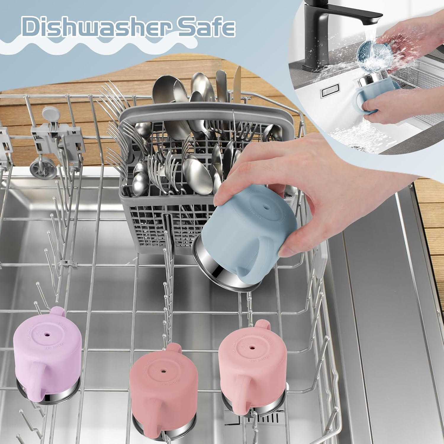 Upgrade Stainless Steel Baby Sippy Cups, 7.4 Oz Spill Proof Toddler Straw Cups, 3 Stages Training Cup for Toddlers 1-3 Year, Kid Cups with Silicone Sheel and Straws, 4 Colors (Coral+Blue+Pink+Purple) - Image 5