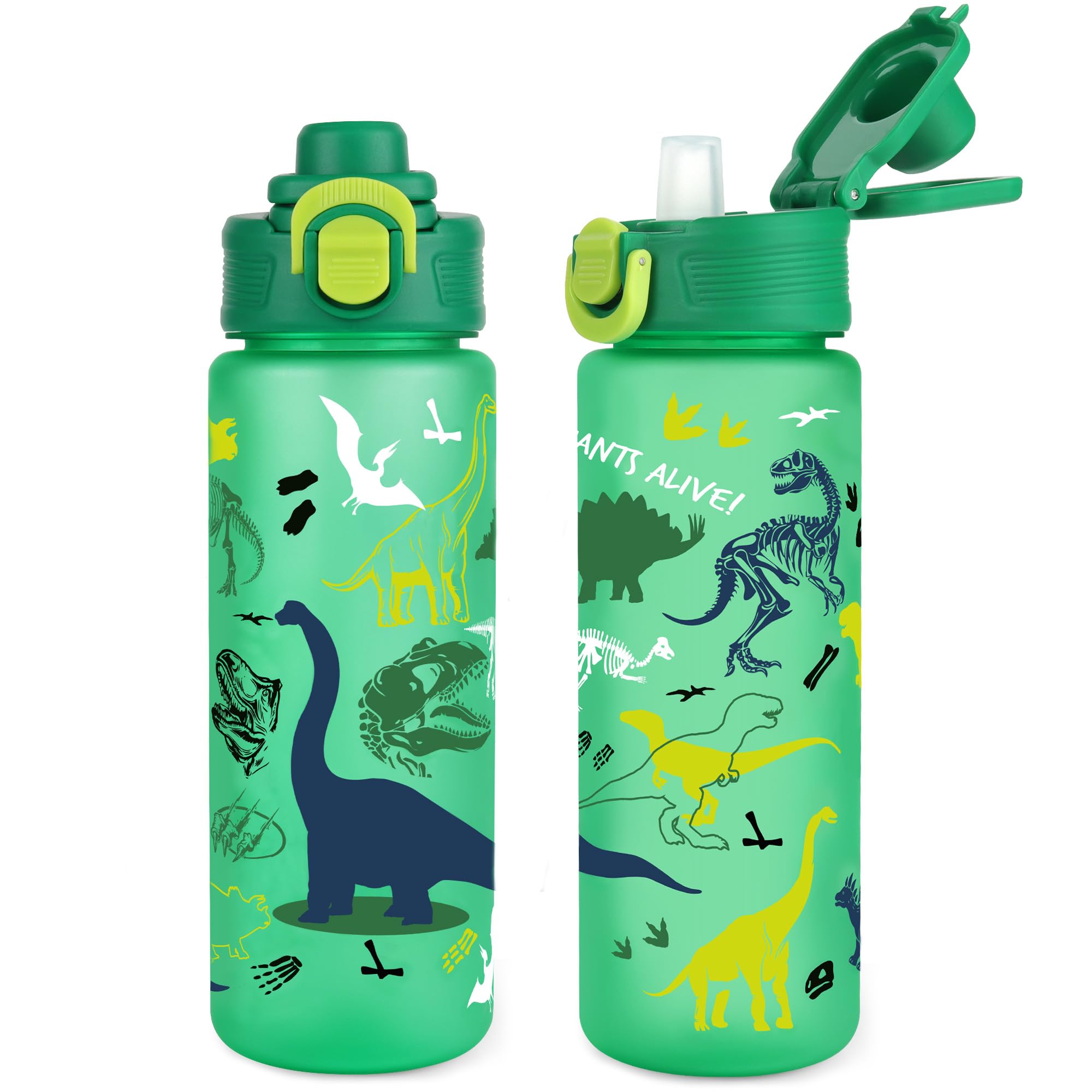 Queenshin Boys Dinosaur Water Bottle with Straw for School Kids 22oz Large