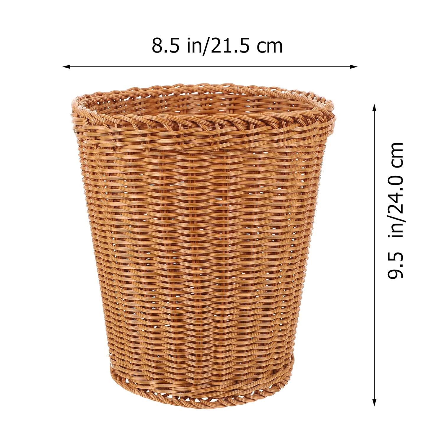 FUOYLOO Woven Storage Basket Round Brown Tabletop Wastepaper Basket Imitation Rattan Trash Can for Office Home Desk Organization
