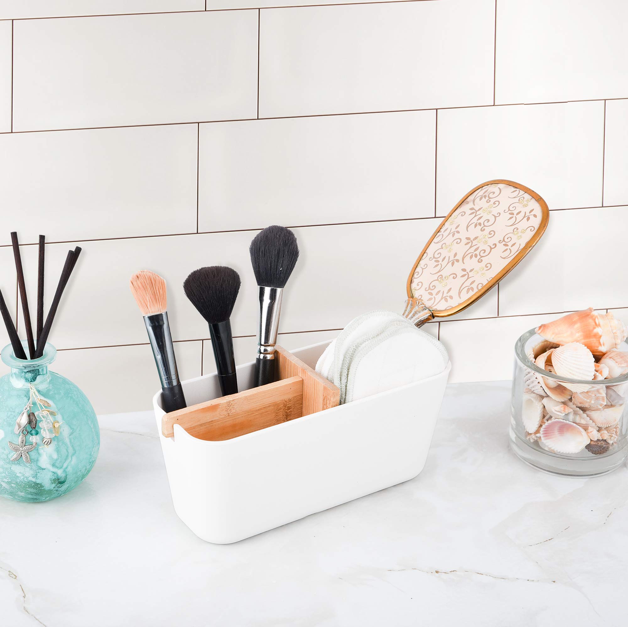 Umweltfreundlicher Organizer – Betonen Sie Ihr Zuhause mit nachhaltiger und natürlicher Dekoration; perfekt für Make-up, Pinsel und Badezimmer-Accessoires; komplett aus Bambus und Maisfaser.