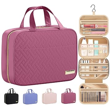 HOTOR Hanging Travel Toiletry Bag Women Men Essentials Rosewood-Pink