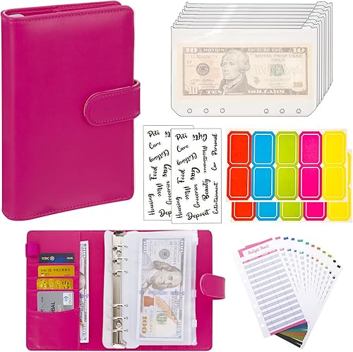 Miniatura 5 de NICOOTH Carpeta de presupuesto, sobres de efectivo para presupuestos, organizador de dinero para dinero en efectivo, sobres de cuero A6 carpeta de