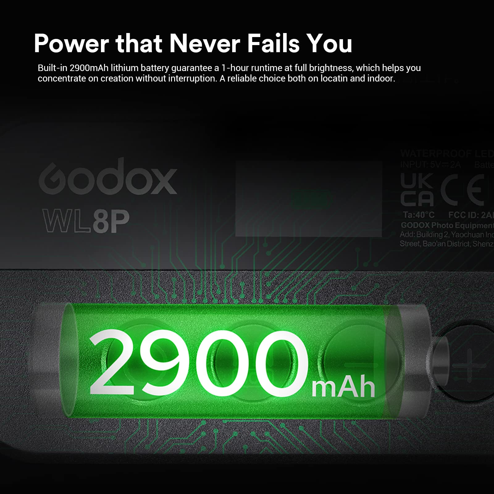 Godox WL8P Wasserdichtes LED-Licht 10W IP68 Bicolor 2700-8500K CRI 95 TLCI 97 mit 2900mAh Lithiumbatterie für Unterwasseraufnahmen im Freien