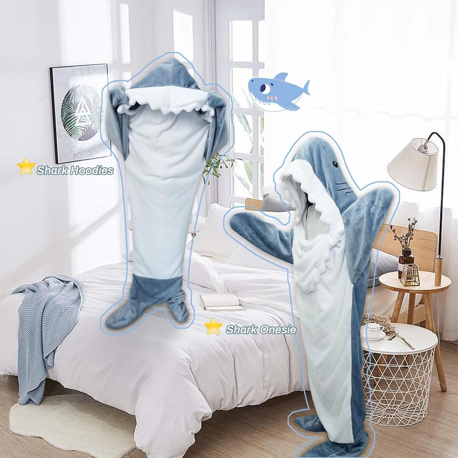 Shark Onesie Shark Blanket Hoodies Wearable Shark Blanket Soft Flannel Shark Costume Sleeping Bag Shark Pajamas