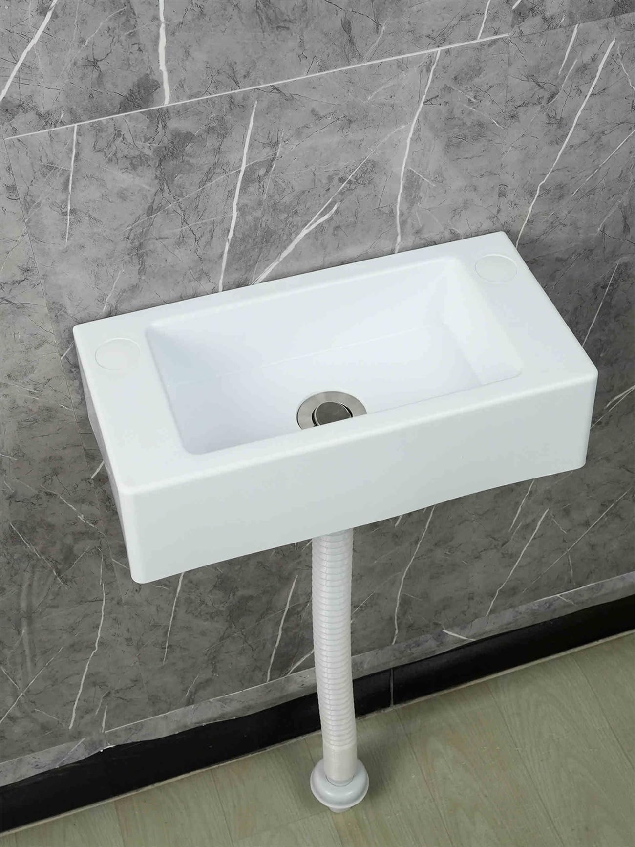 DDS22E Rectangular Laundry Sink White PP Resin 40x20x11cm Corner Wall-Mounted 75-150cm Drain(75cm Conduttura Fognaria)