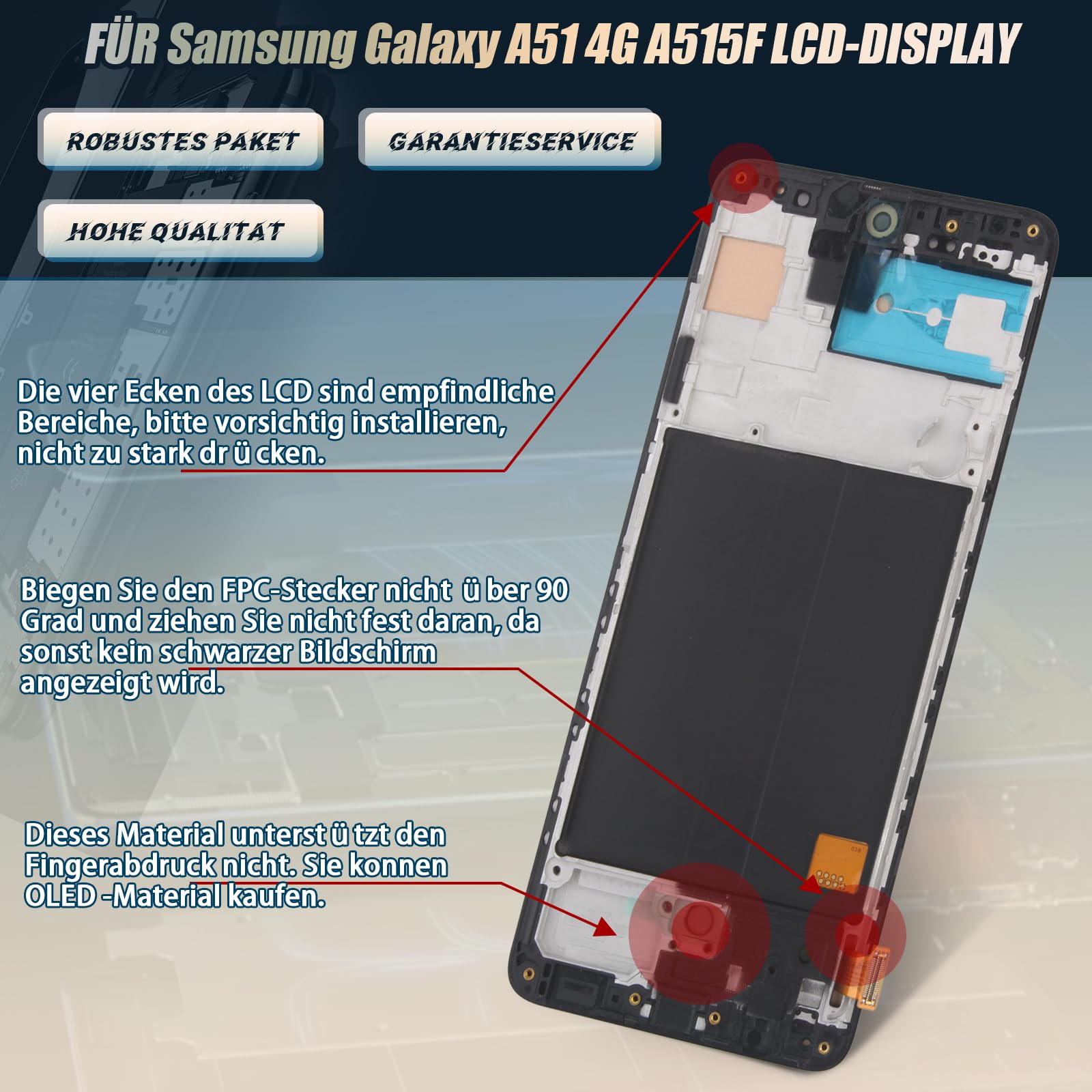 RongZy LCD Display für Samsung Galaxy A51 4G A515F Touchscreen und LCD Bildschirmersatz mit Reparatur Werkzeuge Kit(6.5'',Schwarz mit Rhamen)