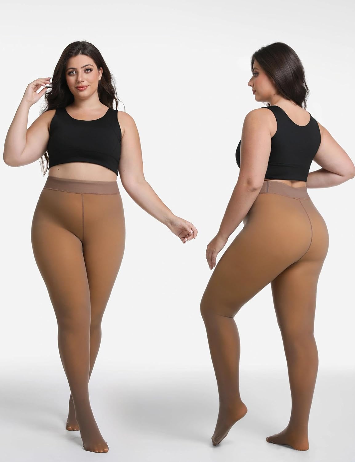 Plus Size Fleece Lined Tights Women Sheer Warm Pantyhose Leggings Fake Translucent Thermal Winter Thick Large Tights - Image 5
