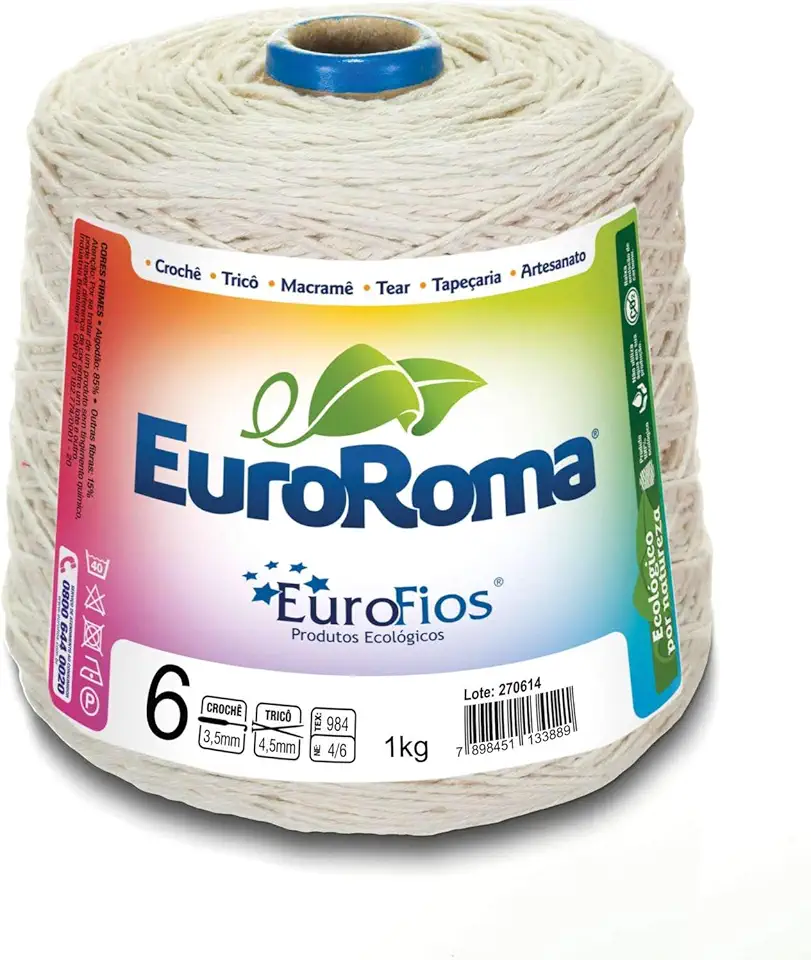 Euroroma 170.6.100, Barbante Cru 1, 0Kg 4/6 Fios Rolo, Multicolor