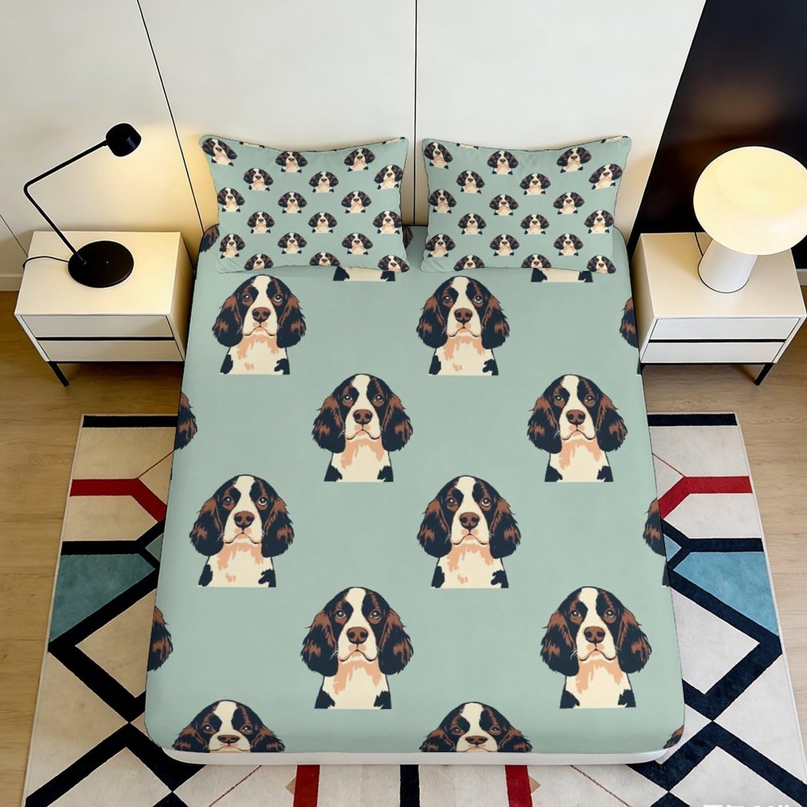 Pnayamiorkfel Style-1 3D Printed Dog Portrait Fitted Sheet Microfiber Soft Breathable Spaniel Bed Cover For Bedroom Guest Room Decor 90X200x25cm