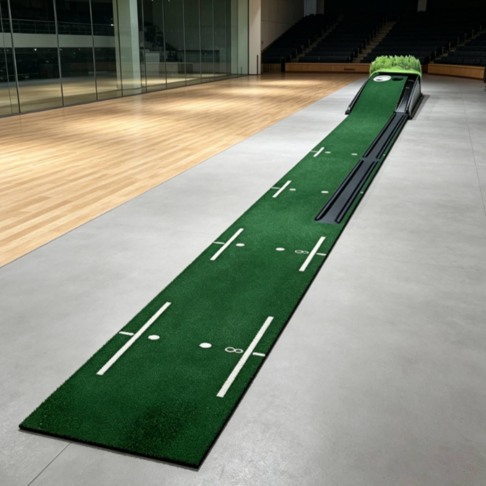 Alfombra de Práctica de Golf con Césped Artificial Tapete de Putt Superficie de Rodadura Estera de Entrenamiento con Guías de Distancia y Bordes