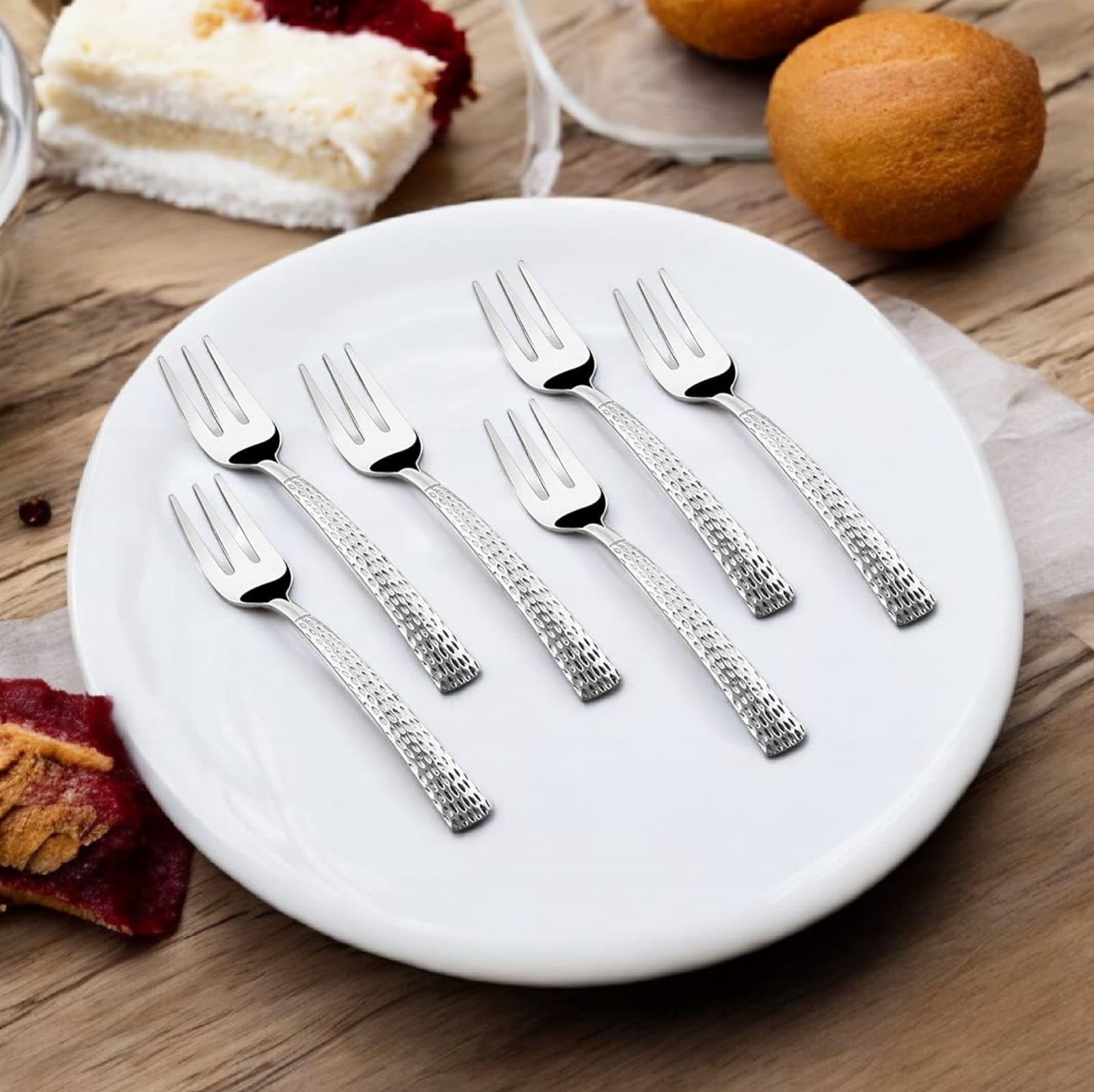 FnS Madrid 6 Pieces Premium Stainless Steel Dessert Fork Set, Fruit Fork, Pastry & Cake Fork, Mirror Finish Food Grade Tableware, Rust Resistant, Dishwasher Safe Cutlery for Home & Kitchen 3