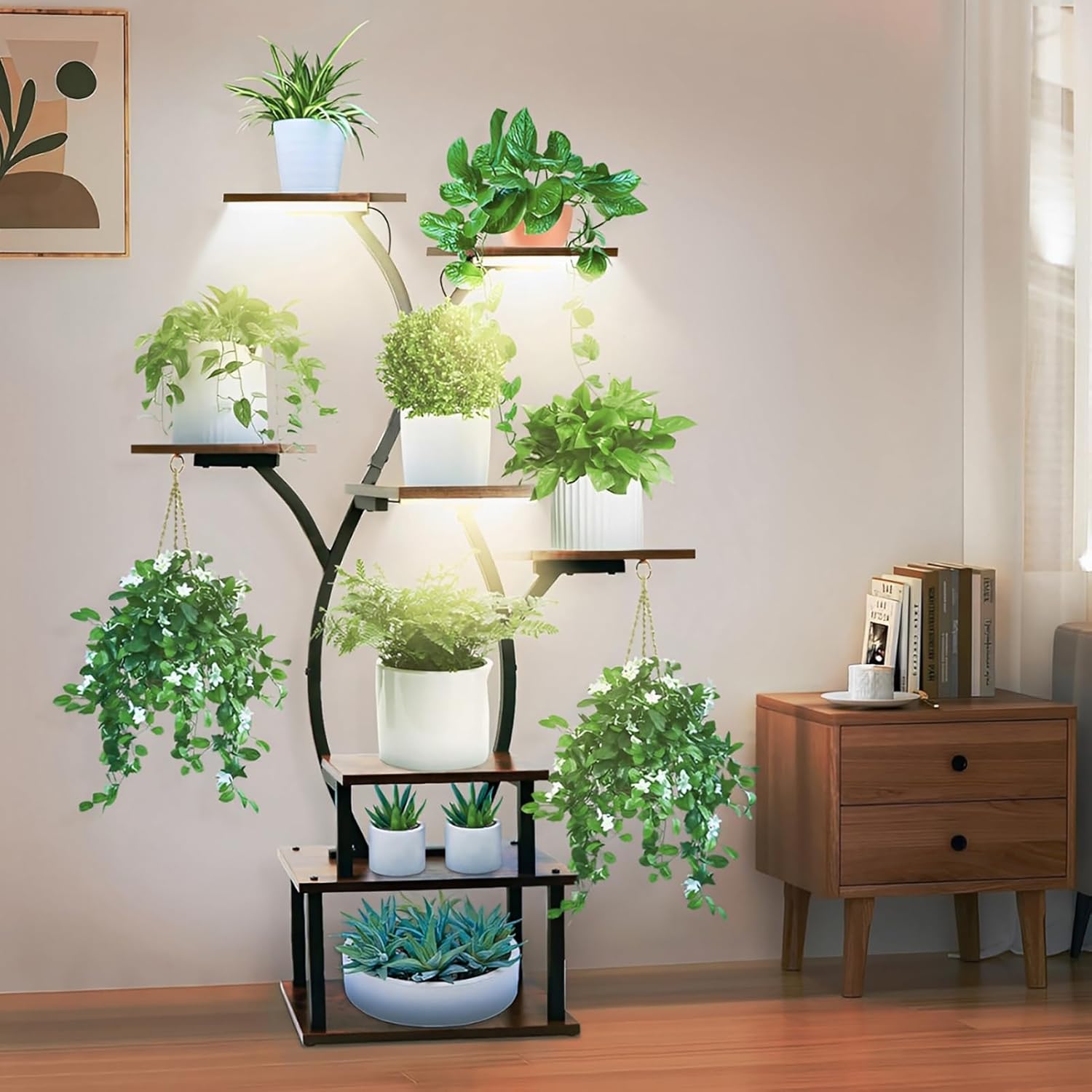 Plant Stand Indoor with Grow Lights, 48" Tall 8 Tiered Plant Shelf Indoor, Large Plants Flower Stand Display Rack Multiple Metal Corner Plants Holder for Garden, Patio, Living Room, Home