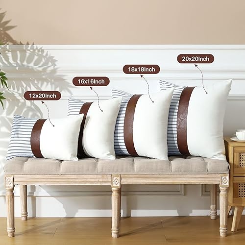 Miniatura 5 de OTOSTAR Paquete de 2 fundas de almohada decorativas de piel sintética a rayas de 18 x 18 pulgadas, fundas de cojín cuadradas modernas para sofá,