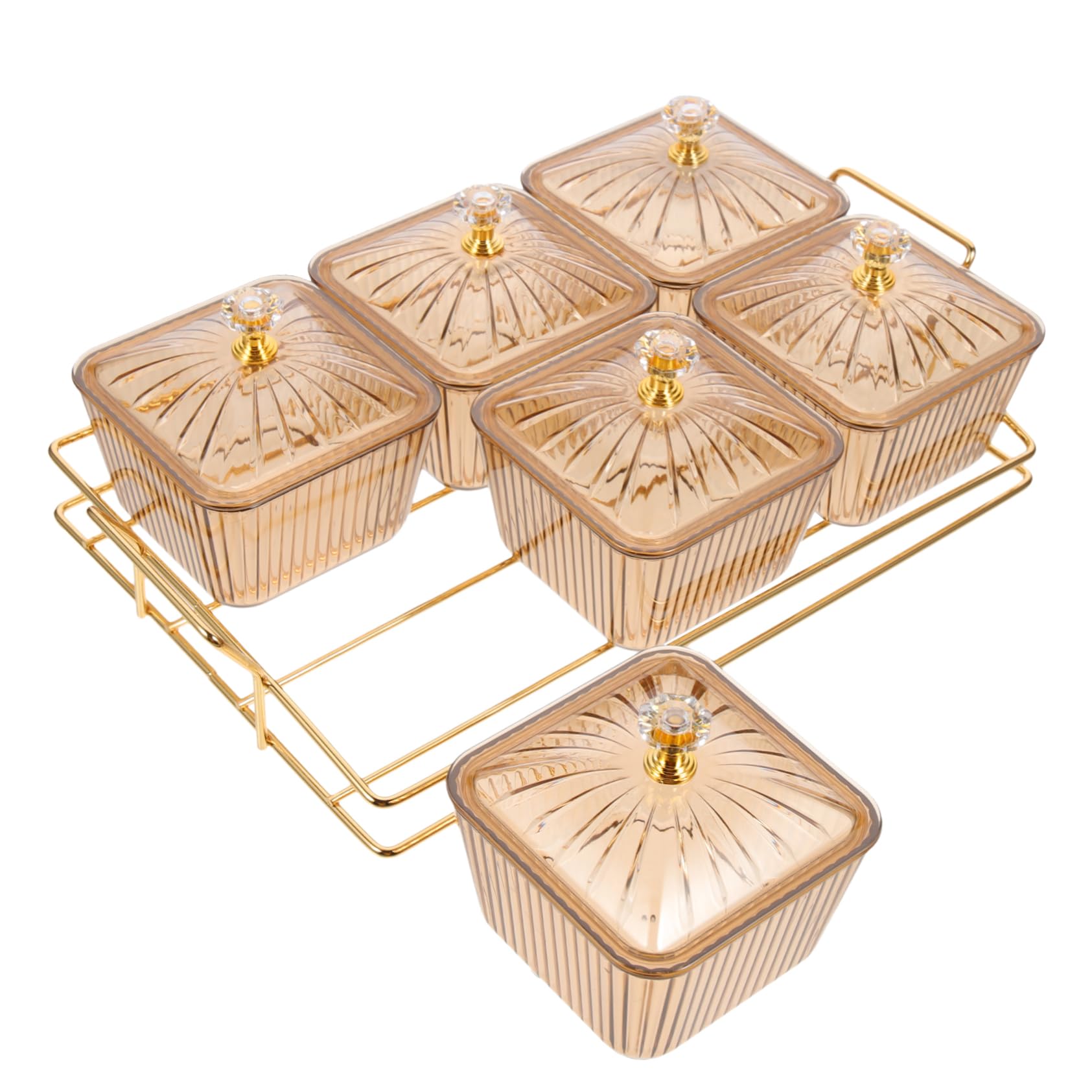 OUNONA Plato de Aperitivos Decorativo de Hierro Dorado con 6 Compartimentos para Fiestas y Reuniones, Adecuado para Servir Snacks y Ensaladas Grandes