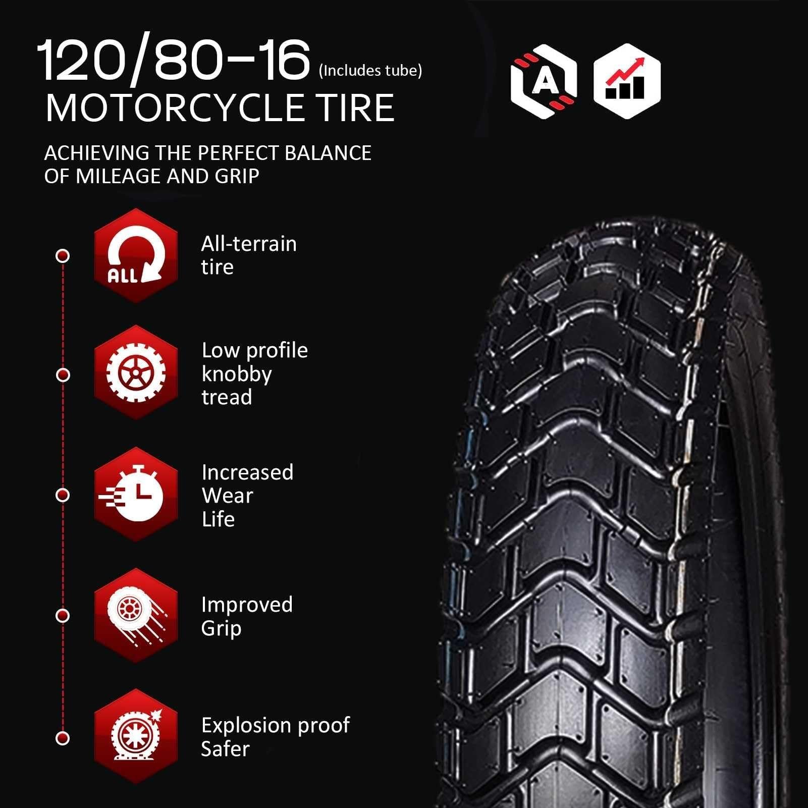 120/80-16 Opona z Dętką Niski Bieżnik 120/80/16 Terenowy 120 80 16 Trwały dla Hulajnogi Motoroweru Kosiarki Wózka Inwalidzkiego
