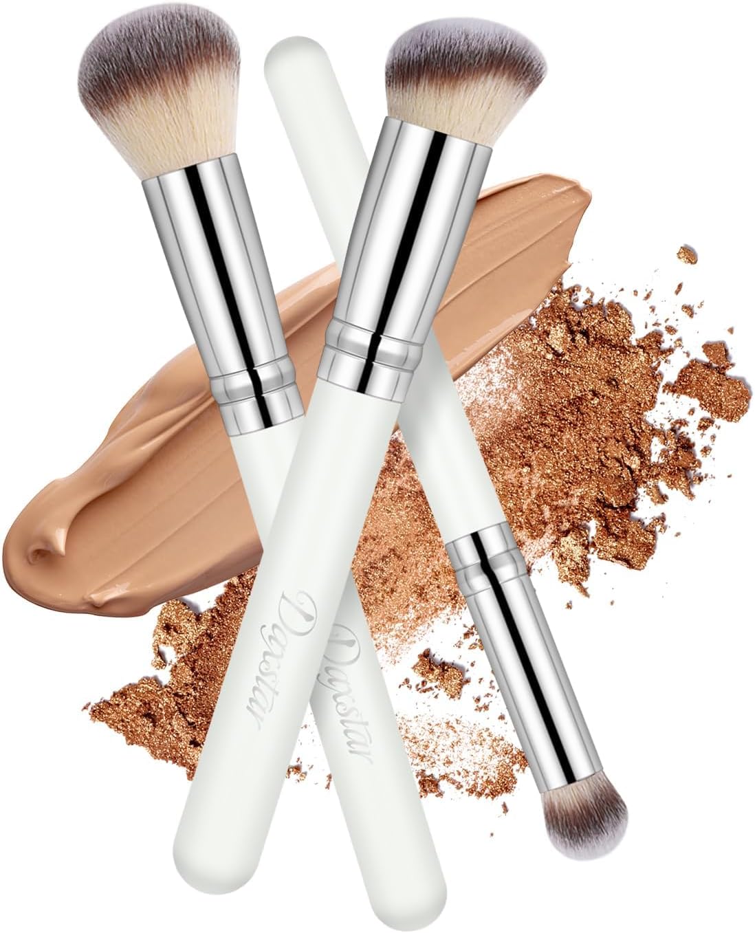 Makeup Brushes 3PCS, Foundation Brushes for Liquid Makeup, Professional Kabuki Foundation Concealer Blush Bronzer Brushes Set for Blending Liquid Cream Flawless Powder Cosmetics Buffing Stippling