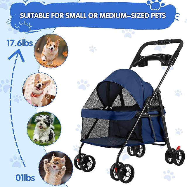 Foto 7 de 8 de Cochecito para mascotas para perros y gatos, 4 ruedas, portátil, plegable, con soporte para tazas