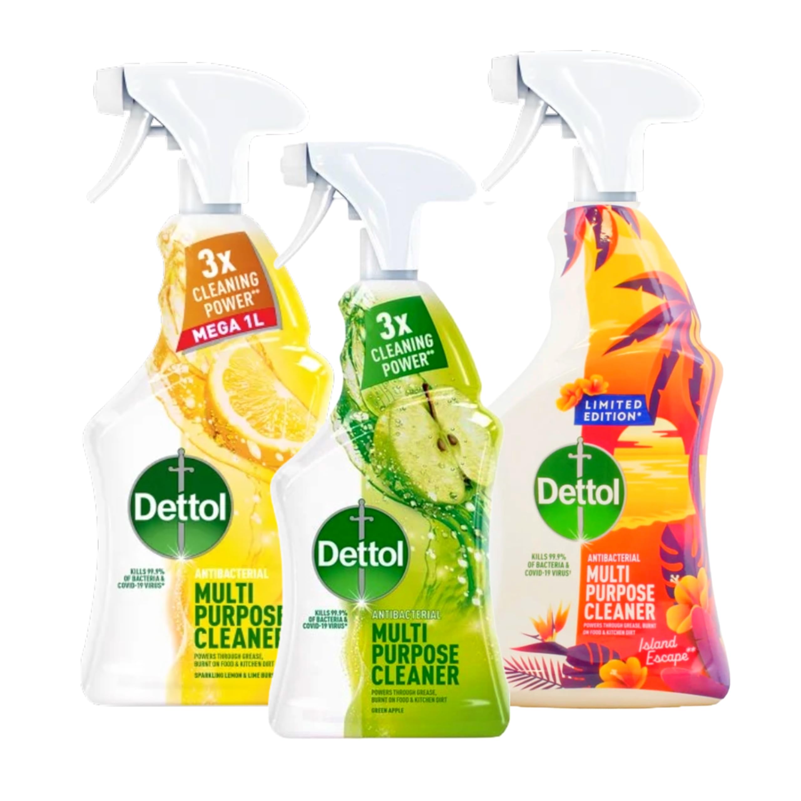 Multi Surface Cleaner Antibacterial Spray - Cleaning Spray Bundle of 3 - Iceland Escape 750ml, Citrus 750ml & Green Apple 500ml All Purpose Surface Cleaner Disinfectant Spray with Topline Card