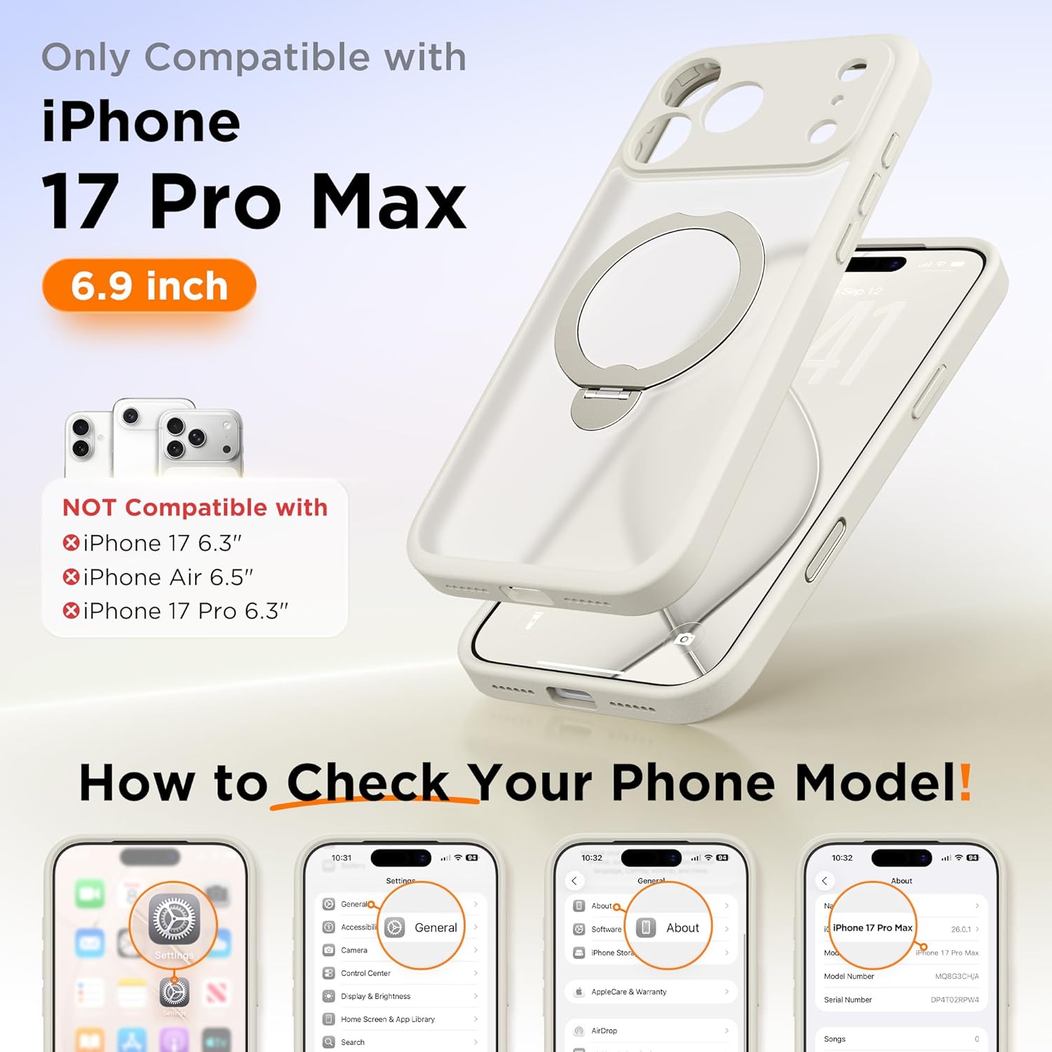 GolbinBox 360° Spin Magnetic Stand for iPhone 17 Pro Max Case, [Compatible with MagSafe] [Full Camera Protection] [16FT Military Drop Protection], Silm Translucent Matte Phone Case, Stone - Image 2