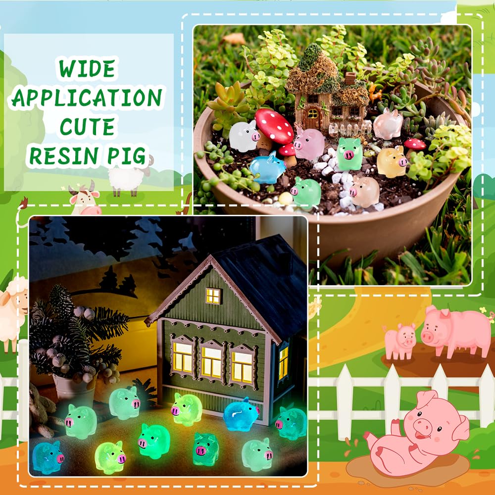 24 Mini-Leuchtschweine Aus Harz – Bunte Figuren Für Deko, Puppenhaus & Garten