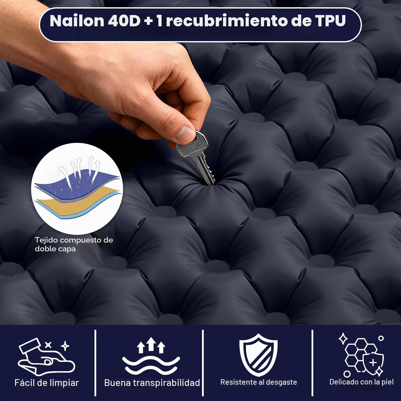 Colchón de Aire Doble Grueso con Bomba de pie,colchoneta para Dormir,Cama Inflable de Camping,Cama para Dormir en el Coche para el hogar,Exterior,para Playa,Senderismo