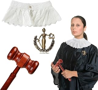 3pcs Judge Costume Accessories Set White Lace False Collar and Wooden Gavel Halloween Judge Lawyer Costume Accessories Judge Dress up Cosplay Props for Adults(X9-3)