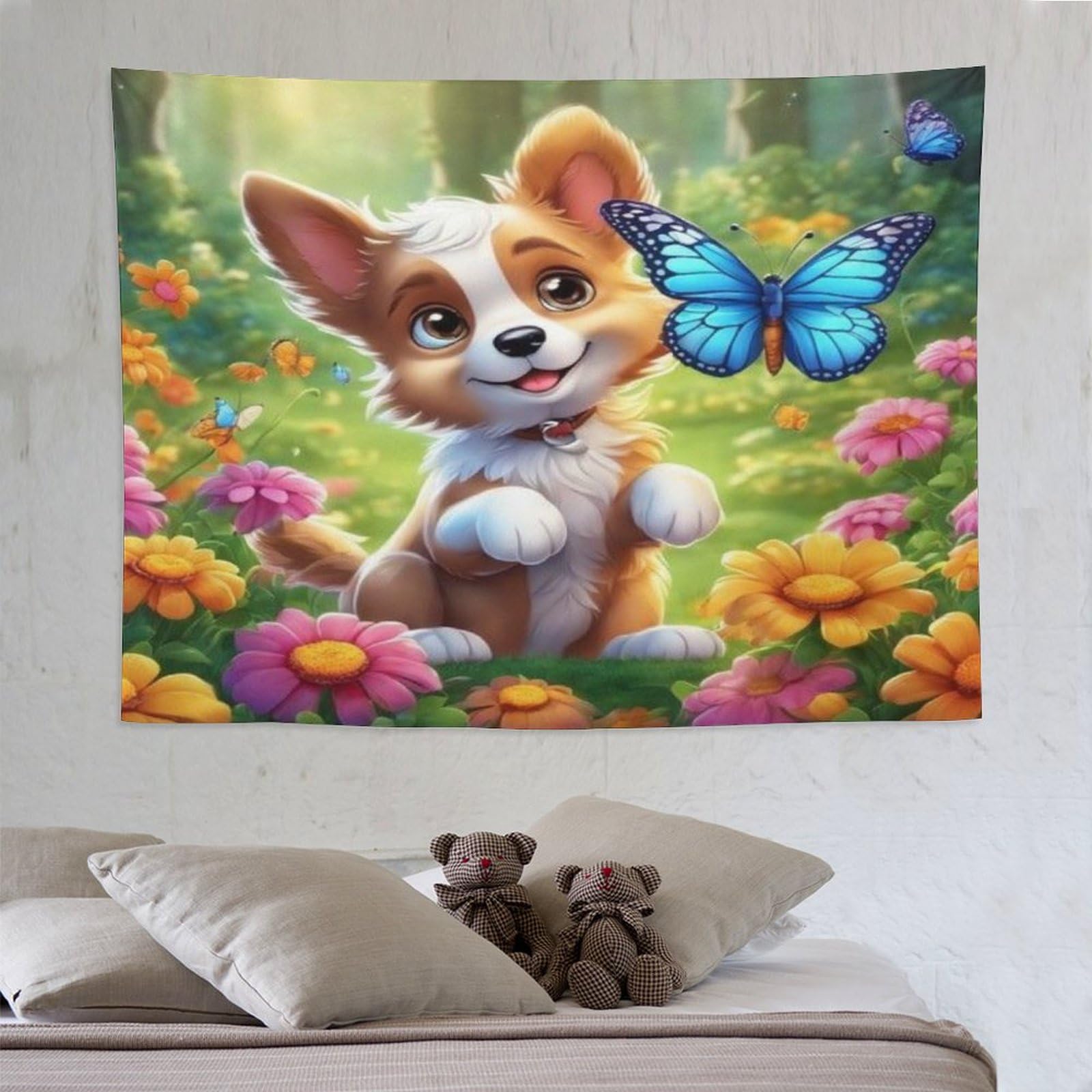 PAZZK Cute Dog Tapestry Wall Hanging, Throw Tapestries for Living Room, Home Decor, Tapestry Wall Art for Bedroom 150×200cm