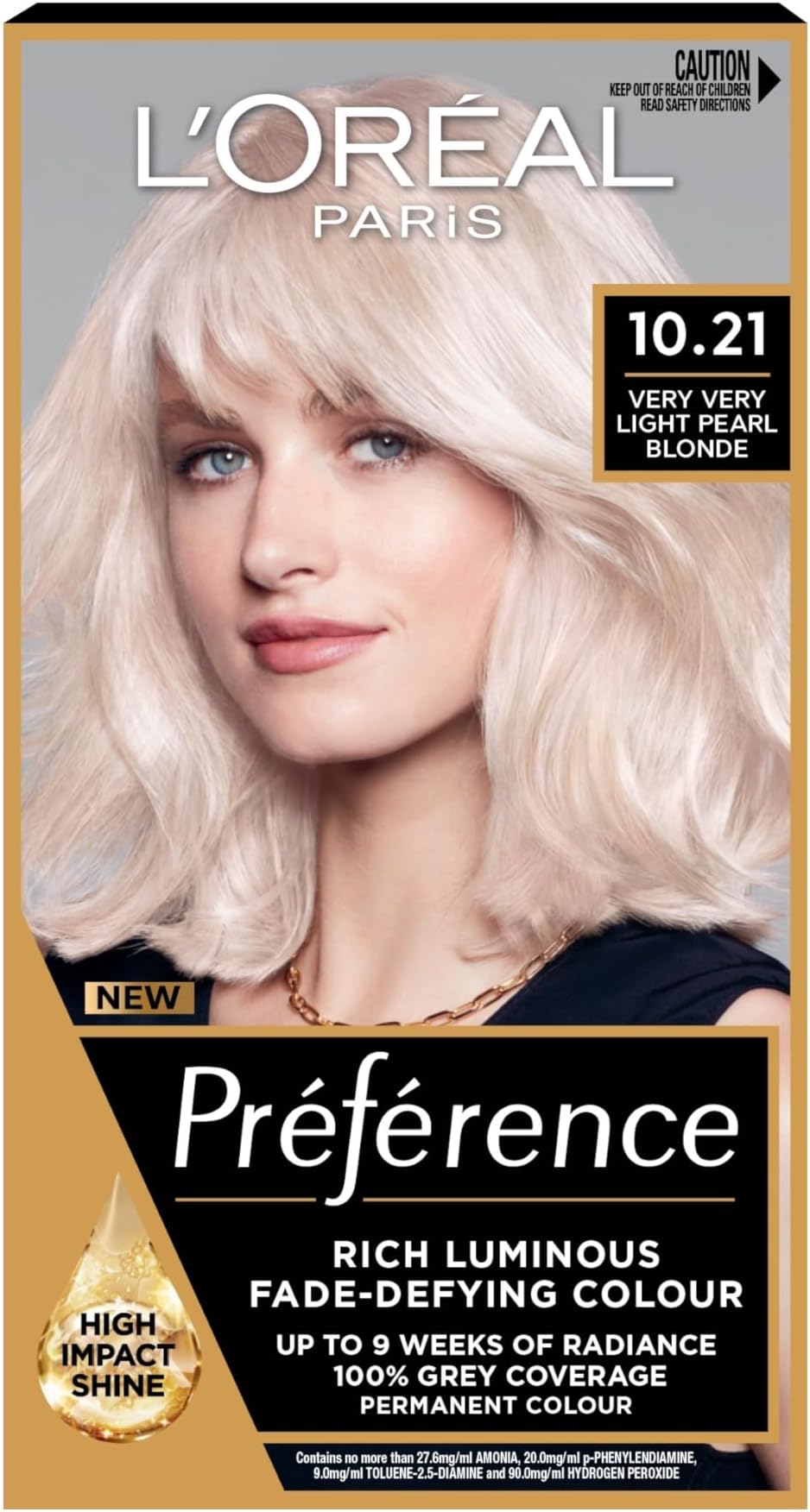 L'Oreal Paris Permanent Hair Dye, Preference 10.21 Stockholm, 100% Grey Coverage, Long Lasting, Luminous Hair Colour with Anti-Brass Purple Mask, Luminous Reflects, Pack of 1