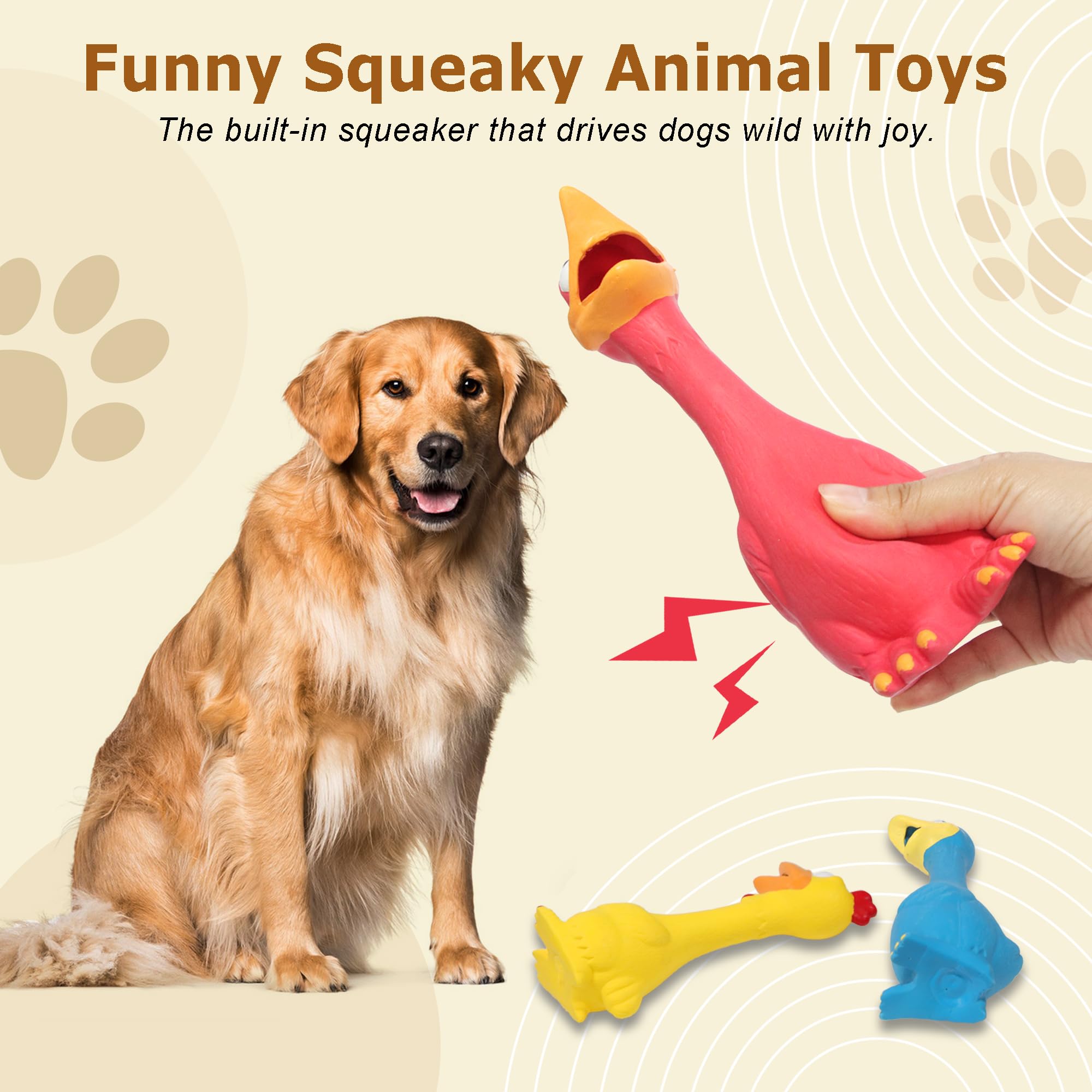 Quietschspielzeug für Hunde, 3 Stück, Gummi, Huhn, Hundespielzeug, quietschendes Kauspielzeug für Hunde drinnen und draußen, interaktives Spielzeug für mittelgroße und große Rassen, 20,1 cm