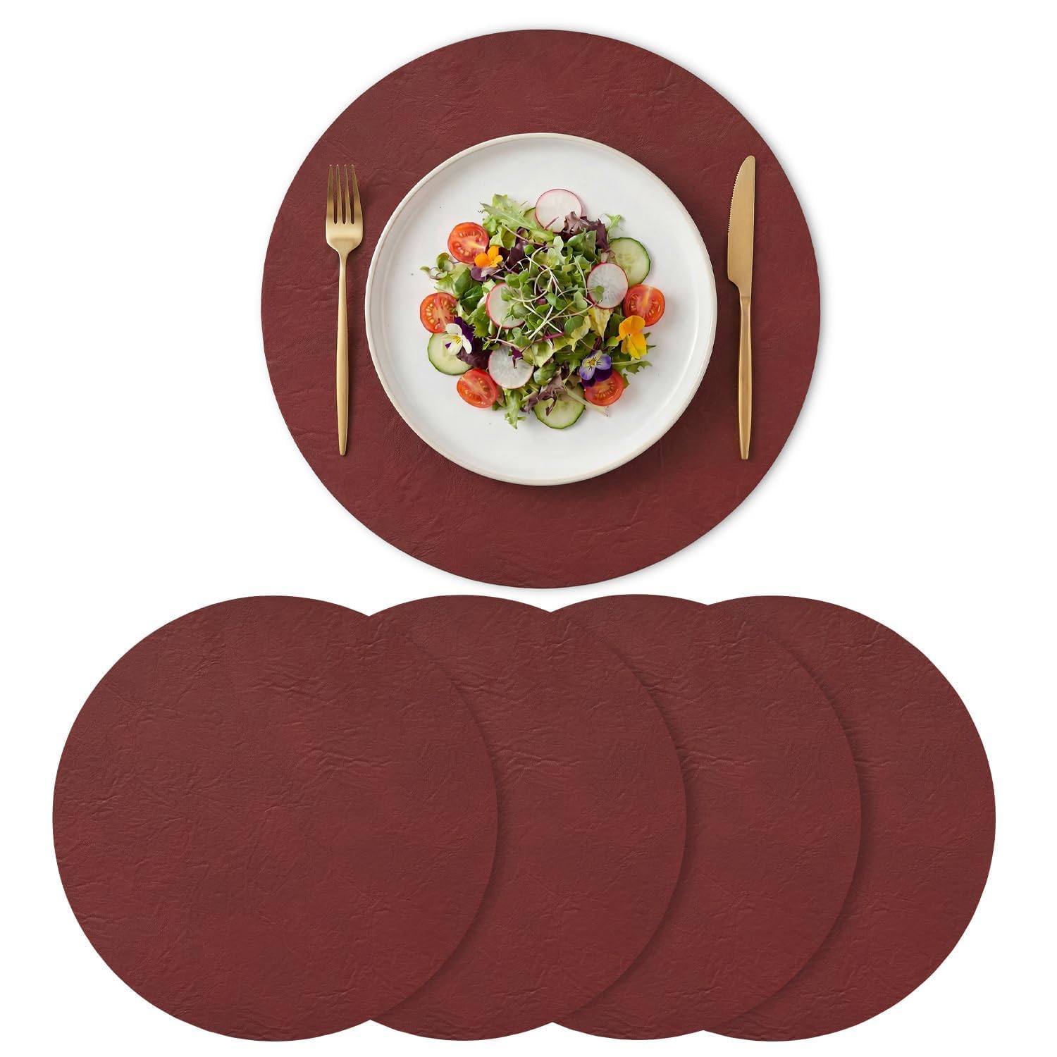 Artoid Mode Red Faux Leather Christmas Placemats Round 38cm Set of 4