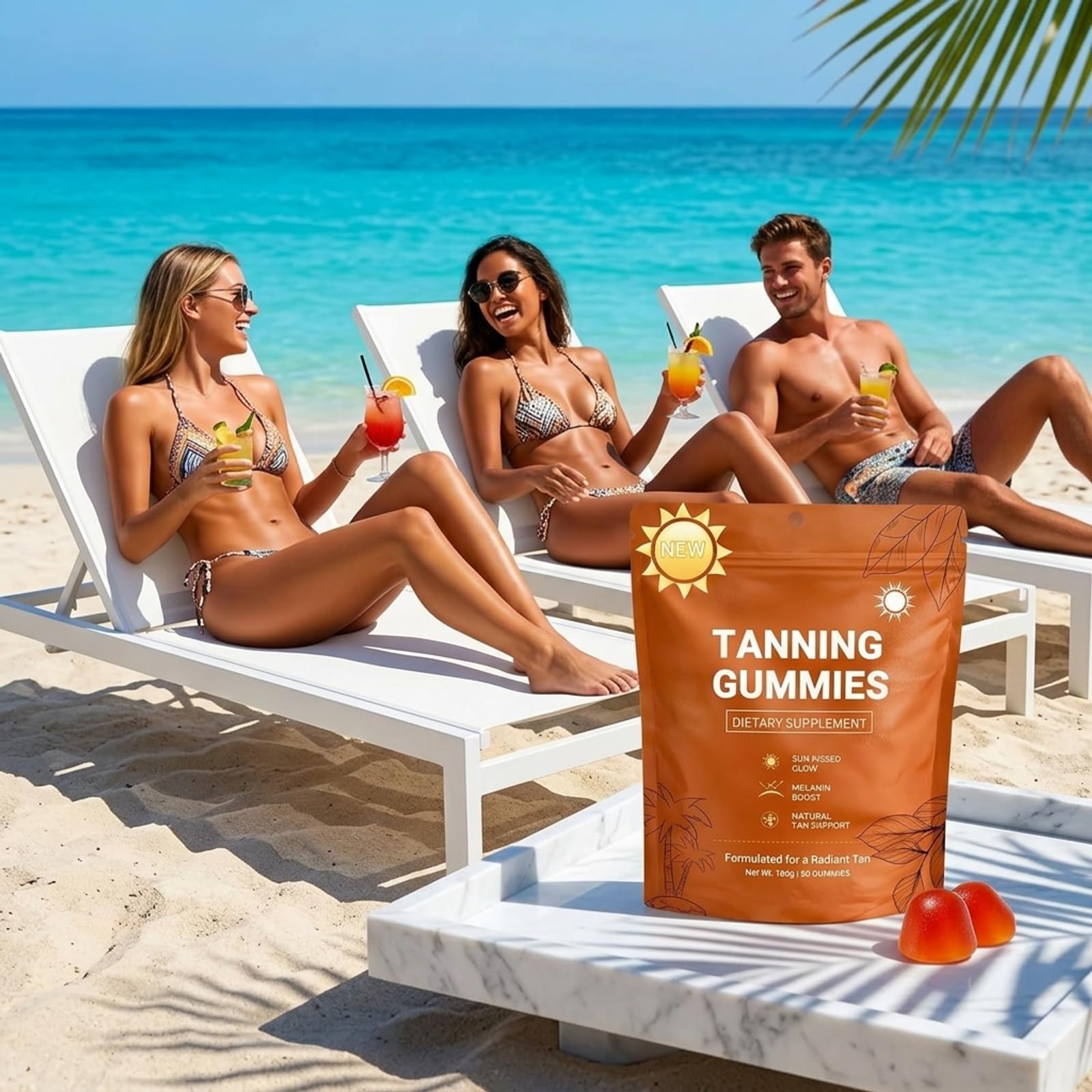 Tanning Gummies For Women, 2026 Abbronzatura Rapida Senza Sole, Astaxantina, Miscela di Beta-Carotene e Licopene, Luminosità e Idratazione Della Pelle per un Bagliore Naturale, 60 PC，3