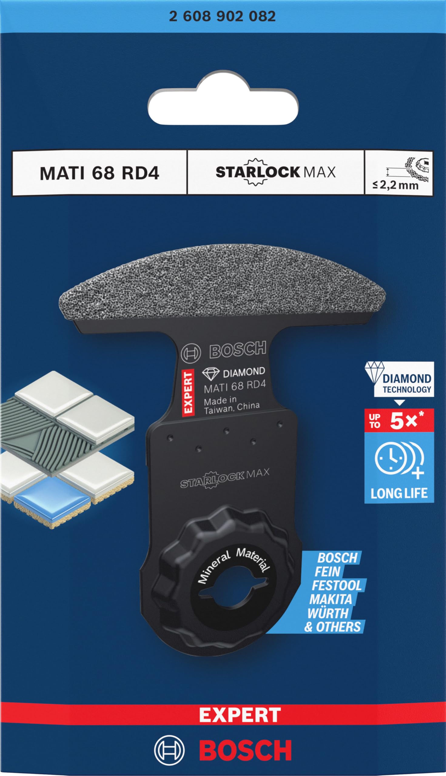Bosch 1x Brzeszczot do narożników EXPERT MATI 68 RD4 (do Moździerz, Miękkie płytki ceramiczne, Szerokość mm, Szerokość cięcia 2,2 mm, Professional Akcesoria Narzędzie wielofunkcyjne)