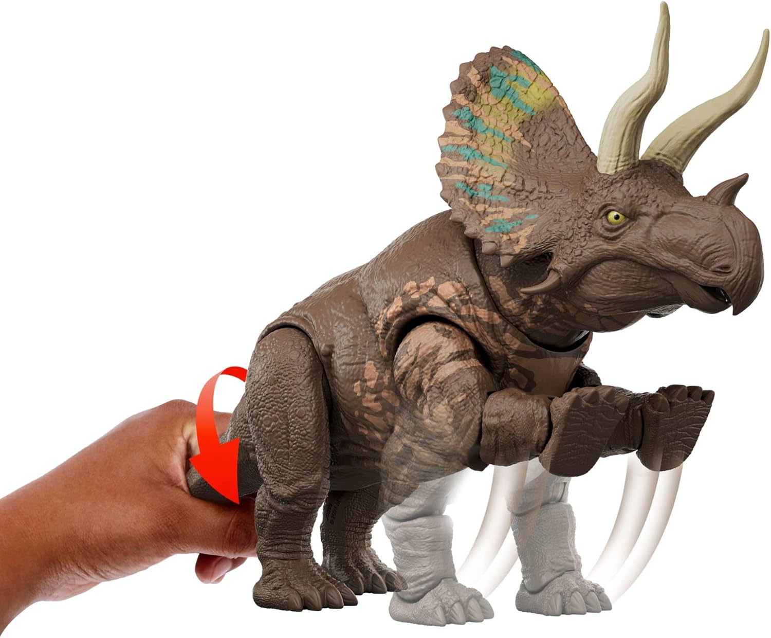 Mattel Jurassic World Rebirth Gigantic Thrashers Eotriceratops Dinosaur Figure Toy, Large Species, 2 Tail Activated Rampage Attacks, Digital Play