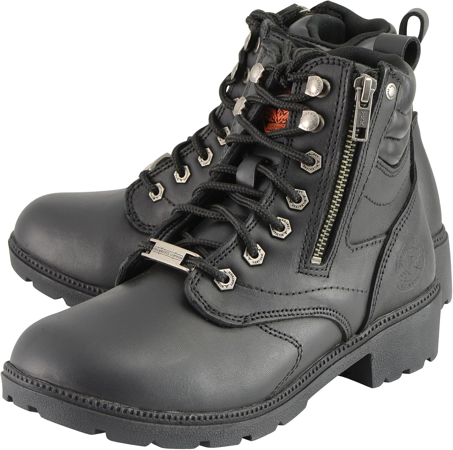 Milwaukee Leather Women's Black Premium Leather MBL9320W 'Wide-Width' Lace-Up Motorcycle Rider Boots