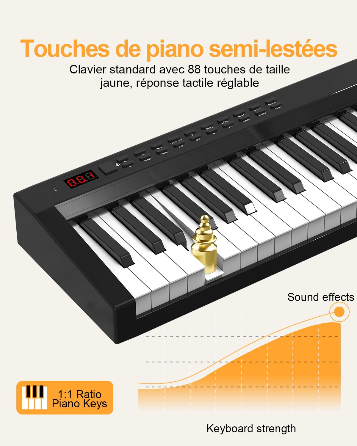 E Piano numérique 88 touches avec clavier semi-pondéré pleine taille avec fonction MIDI & Bluetooth, support de piano et pédale de sustain – Idéal pour les enfants à la maison et les voyages
