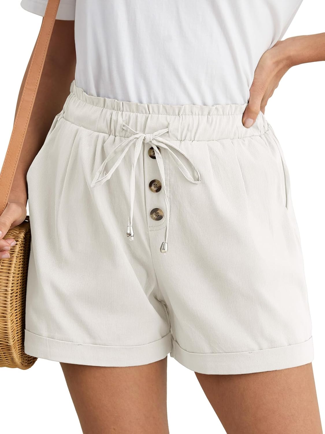 Feiersi Shorts for Women Summer Trendy Drawstring Elastic Waist Beach Wide Leg Short with Pockets - Image 3