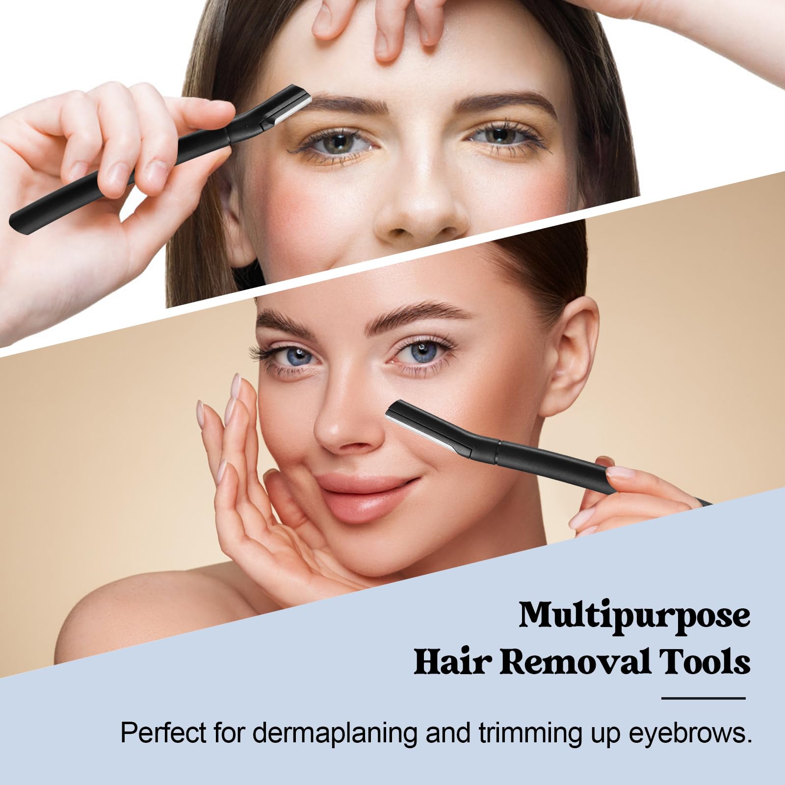 Juego de 6 maquinillas de afeitar para cejas para mujeres y hombres, herramienta multiusos de dermaplaning, recortadora de pelo de cejas, afeitadora facial con cubierta protectora, 3 asas largas y 3