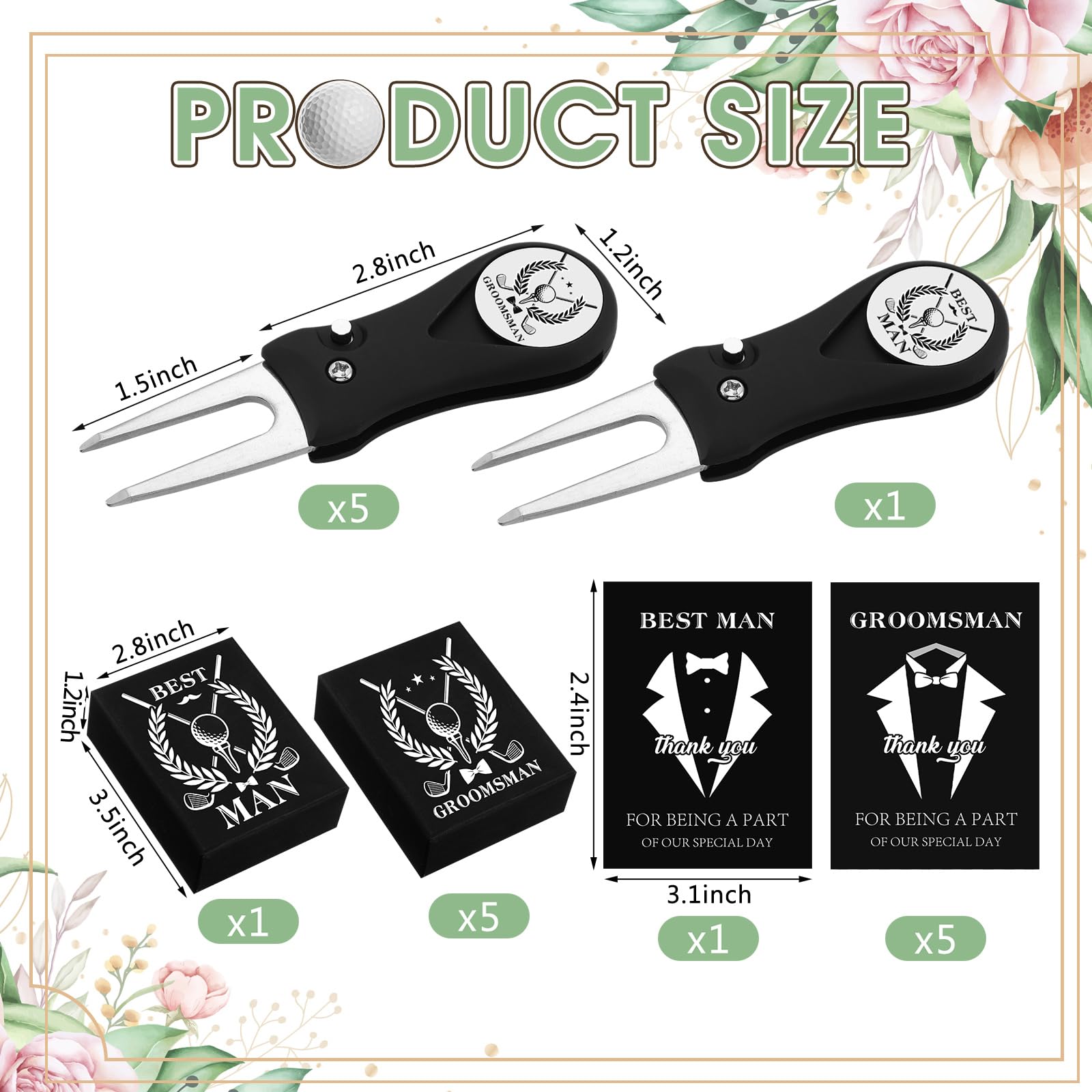 Seenelling 6 Sets Groomsmen Golf Proposal Gifts Box, Include Groomsman Divot Tool with Groomsman Golf Ball Marker, Thank You Card and Groomsmen Boxes for Wedding Groomsman Best Men Gifts Proposal Gift