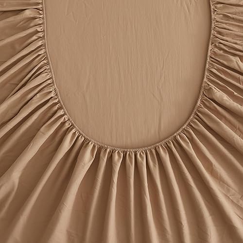 Miniatura 5 de Juego de sábanas de 4 piezas, tamaño Queen, beige camello, refrescantes, sábanas y fundas de almohada, fácil ajuste, gran caída lateral de hasta 16