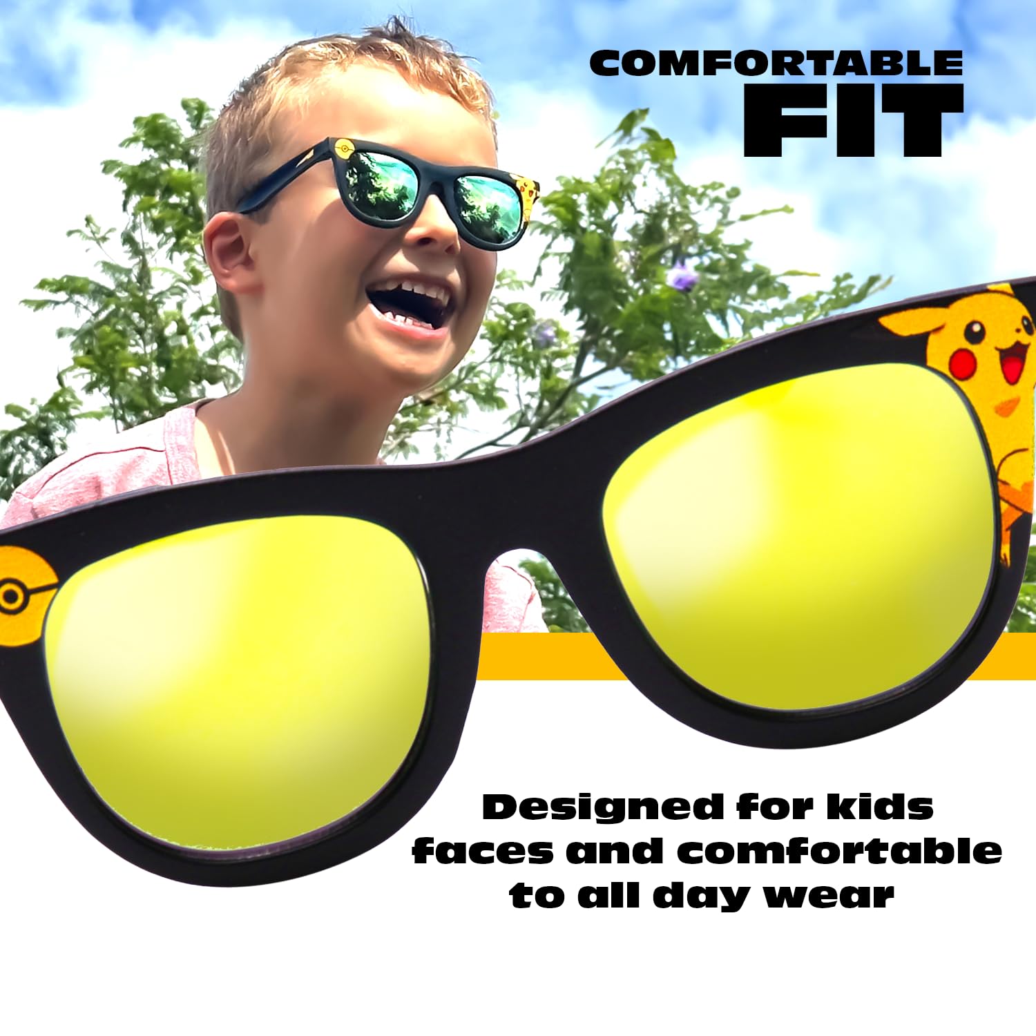Gafas de sol Pokemon Pikachu, elegantes, cómodas y duraderas, protección UV con funda de transporte suave, con licencia oficial