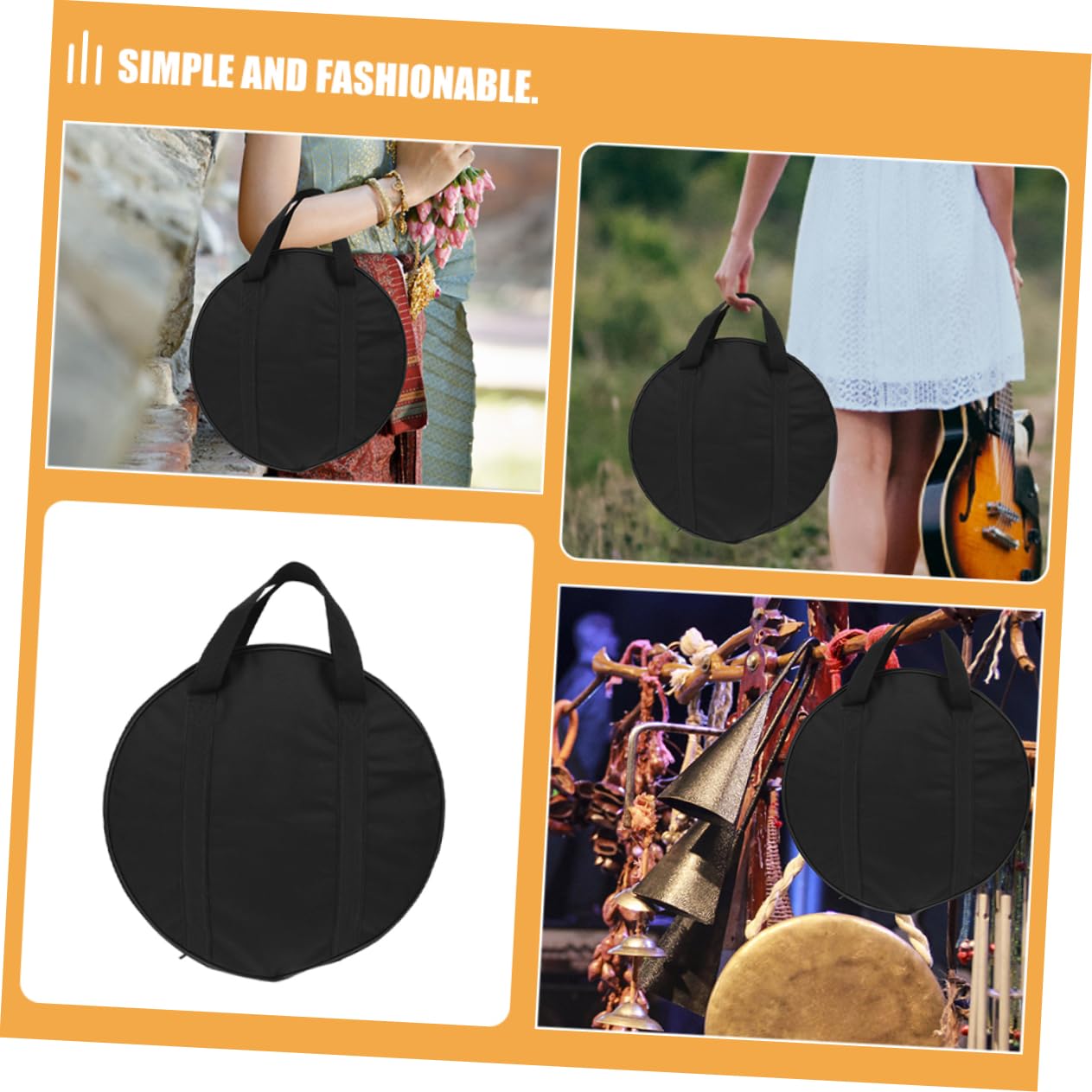Toyvian Paquet de Rangement pour Gong et Cymbales 2pcs en Tissu Oxford Noir Étanche Poignée Portable pour Musiciens et Artistes Diamètre 40 Cm Épaisseur 8 Cm