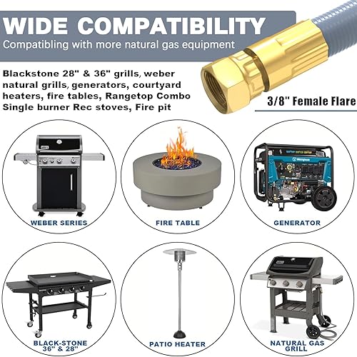 Miniatura 8 de Manguera de gas natural de 18 pies, manguera de gas natural de baja presión con conexión rápida, para parrilla 5249 Blackstone Weber, Char-Broil,