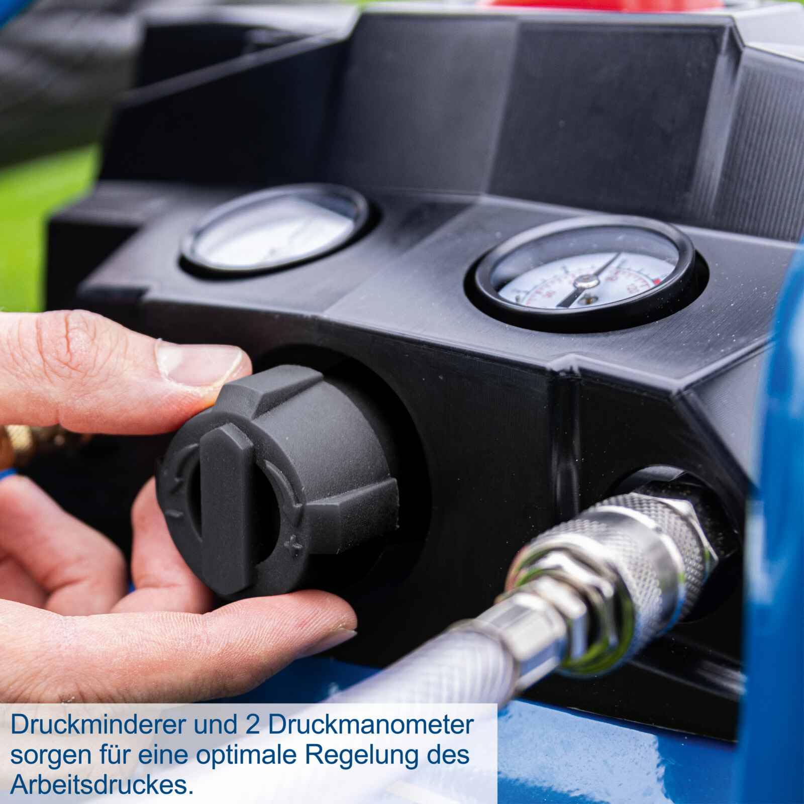 Scheppach Akku Kompressor C-ACT160/6-X mit 11 tlg. Zubehör | 6L Kessel | 8Bar Druck | 130L/min Ansaugleistung | Druckminderer & Manometer | 20V-IXES-System | 10 Jahre Garantie | 2x2Ah Akku & Ladegerät