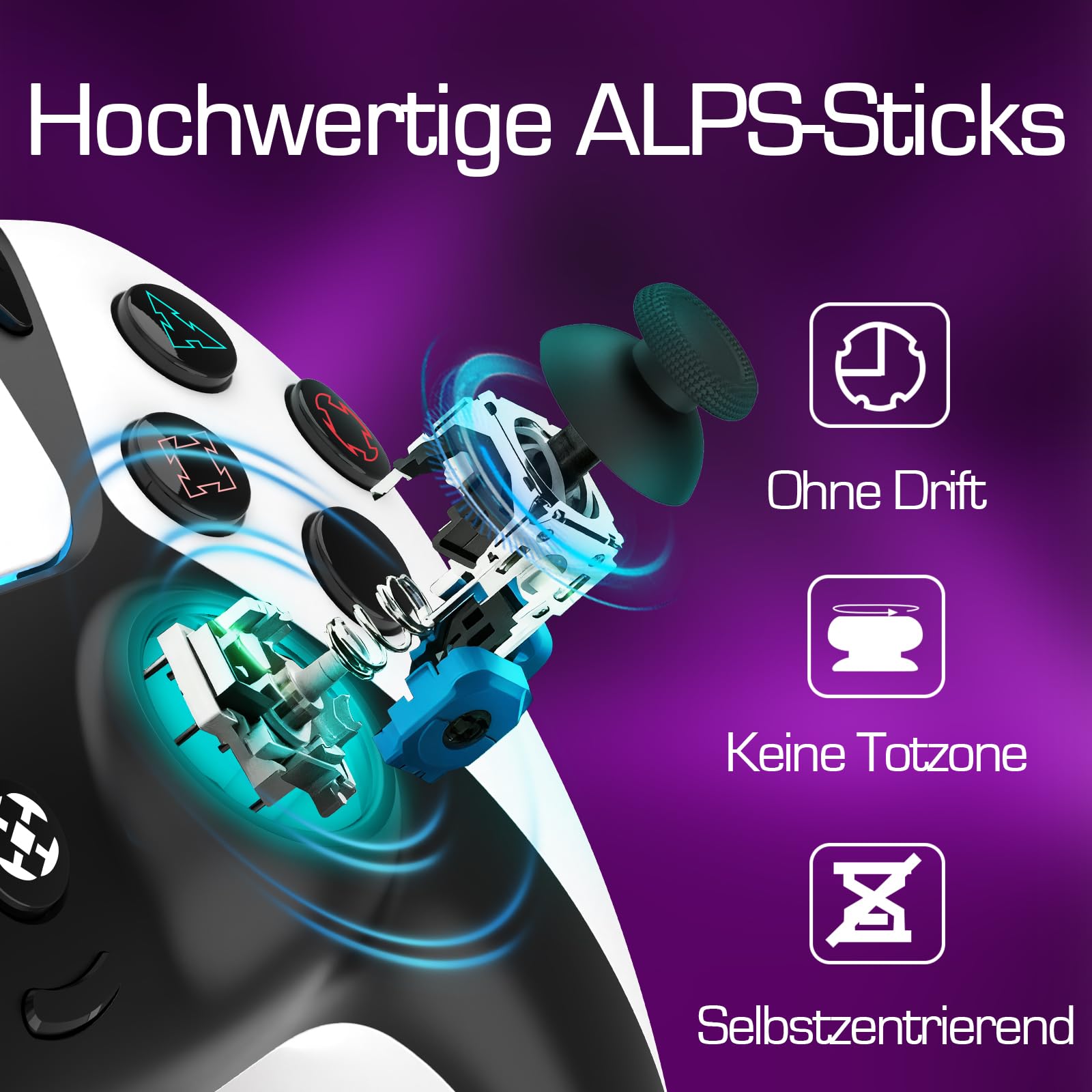 Ruibopad Ymir Wireless Luna Controller PC Bluetooth Gamepad für Fire TV Stick Gaming Kein Drift ALPS Joystick mit 1200mAh Akku Turbo Paddles Weiß