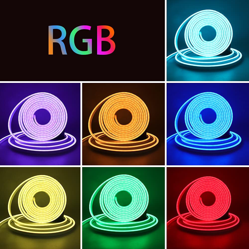 2 Rolle 3m RGB Neon LED Streifen, DC12V 5050 72LEDs/m Silikon Flexibler Neonstreifen, Bluetooth Musiksynchronisierung Multi-Farbwechsel Neon LED Band mit Fernbedienung & Netzteil für Schlafzimmer