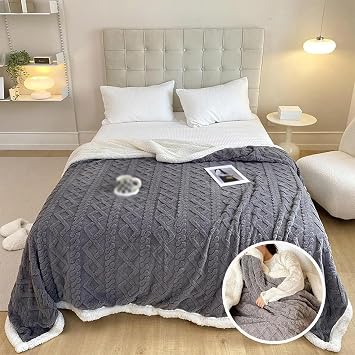 Thickened Imitation Cashmere Throw Blanket, Thick Fleece Throw Blanket, Lamb Velvet Blanket, Double Sided Fleece Throw Blanket, Nap Sofa Throw Blanket for Couch, Bed, Trave Grey,100*150cm