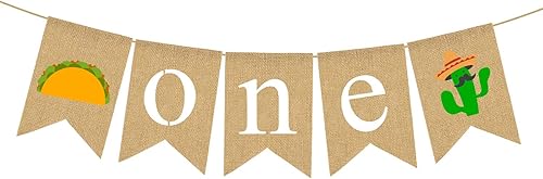 ONE - Cartel para silla alta, yute mexicano, arpillera, cinco de mayo, taco, cactus, bebé, 1er cumpleaños, fiesta, decoración