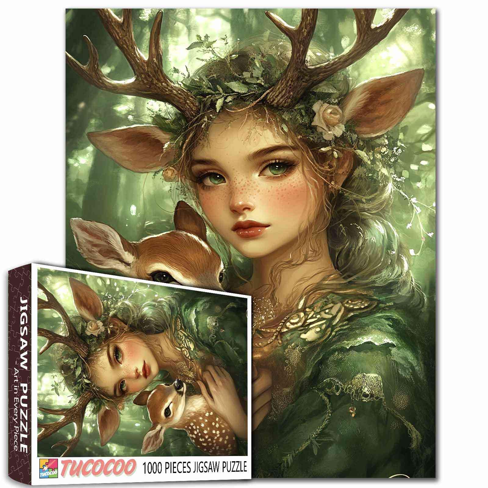 Elf and Sika Deer Jigsaw Puzzles for Adults 1000 Pieces Forest Fairy DIY Puzzles for Challenging Family Activity Games Handwork Puzzle Home Wall Decor Art Craft Unique Gifts 20x27 Inches โ image 1